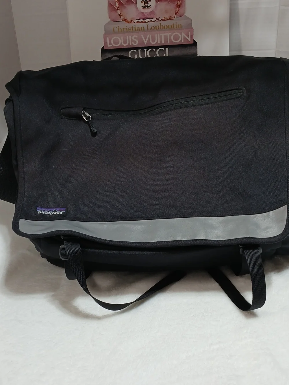 The Patagonia Half Mass Messenger Bag with Gray Reflective Trim Unisex